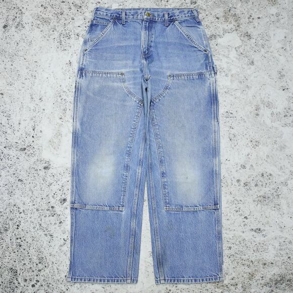Vintage Carhartt B73 DST Faded Blue Jeans Denim Double Knee Carpenter Pant 32x29 - Picture 1 of 16